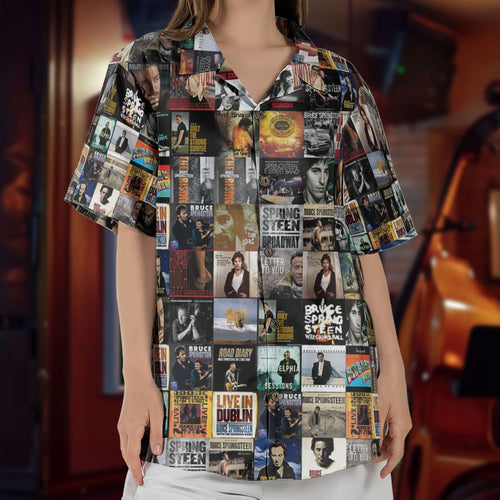 Bruce Springsteen Retro Music Album Art Mosaic Grid Colorful Hawaiian Shirt Retro Music Album Art Inspired Unisex Shirt
