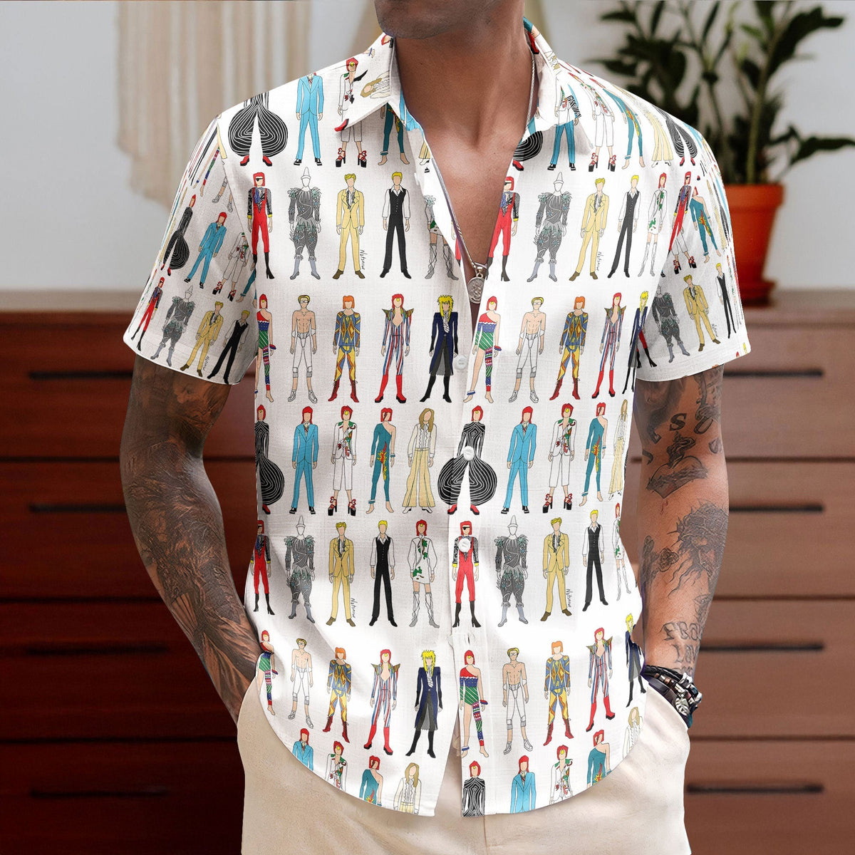 David Bowie Cartoon Character Hawaiian Shirt Retro Music Inspired Shirt