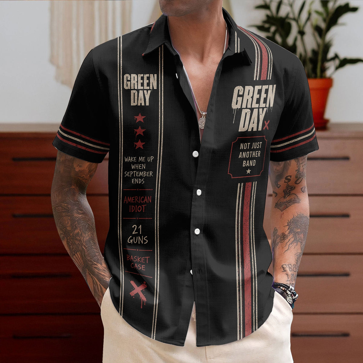 Green Day Luxury Design Hawaiian Shirt Punk Rock Inspired Black Hawaiian Shirt