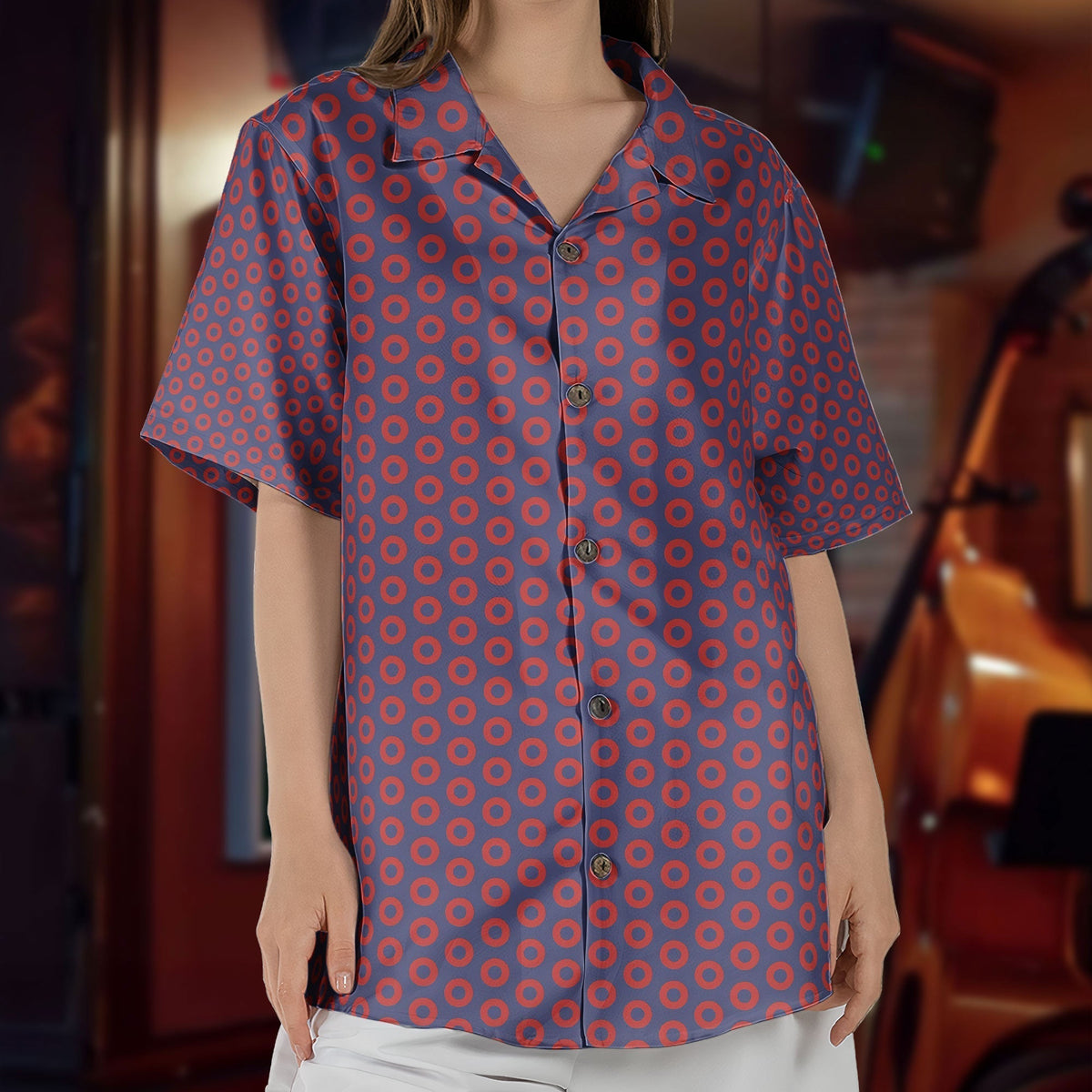 Phish Red Circle Donut Inspried Unisex Hawaiian Shirt Retro Music Print Button-Up