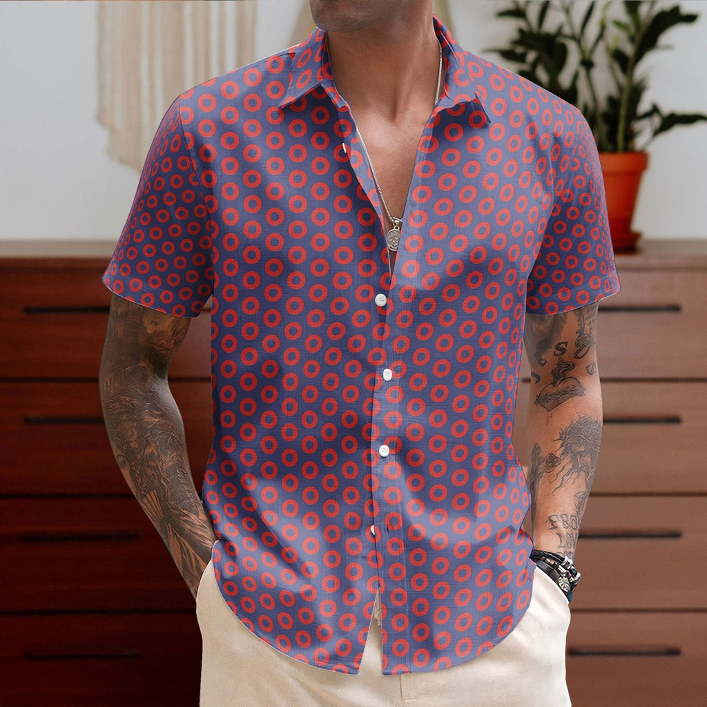 Phish Red Circle Donut Inspried Unisex Hawaiian Shirt Retro Music Print Button-Up