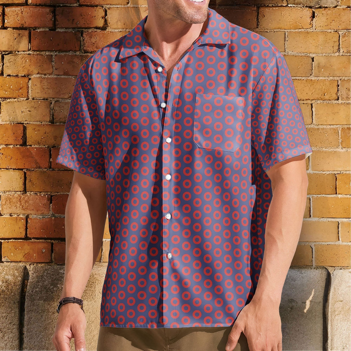 Phish Red Circle Donut Inspried Unisex Hawaiian Shirt Retro Music Print Button-Up
