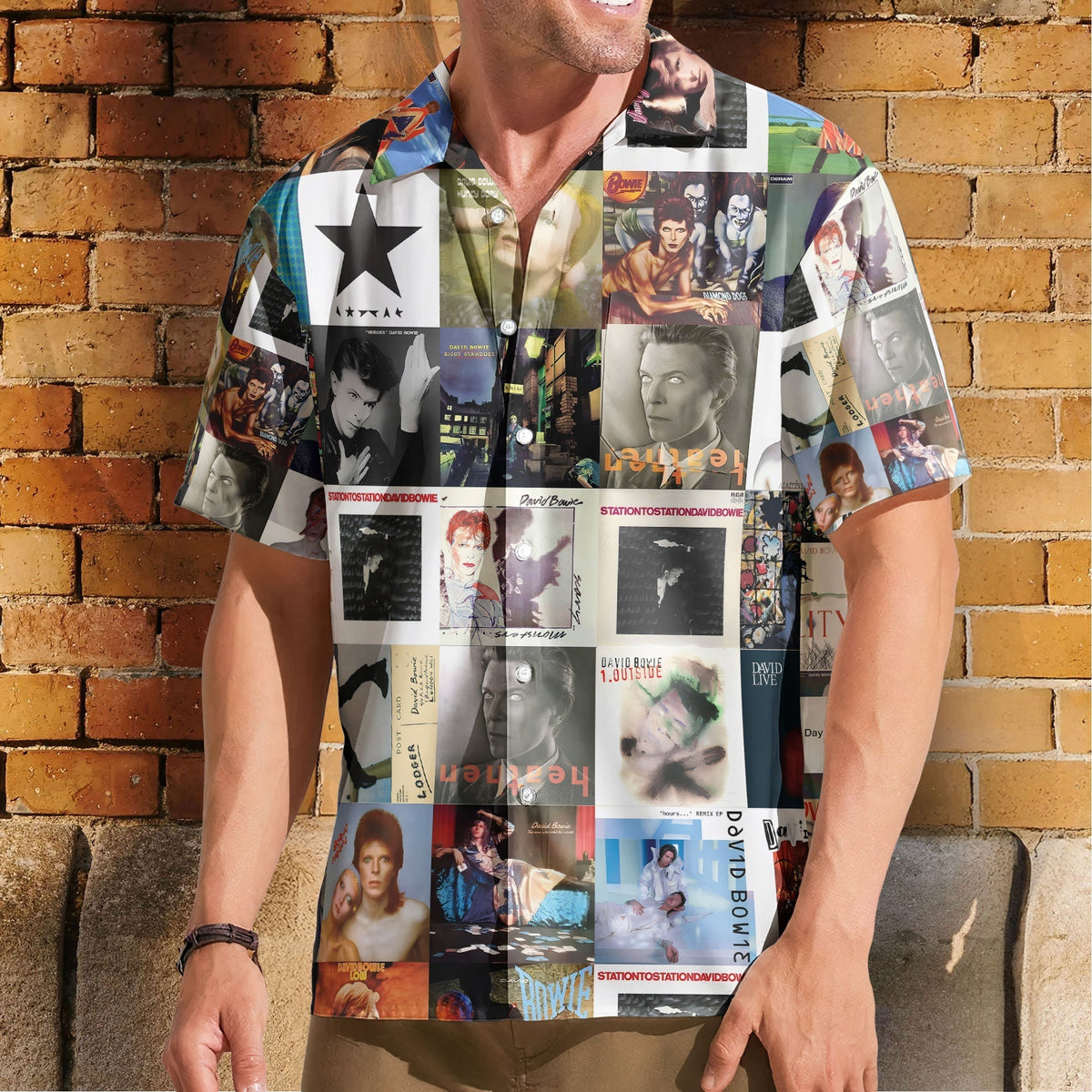 David Bowie Album Collage Hawaiian Shirt Bowie Retro Album Art Inspired Shirt
