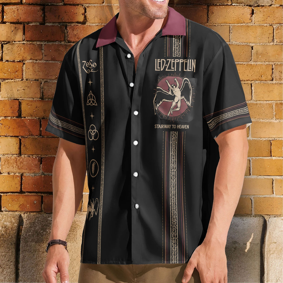 Led Zeppelin Luxury Design Hawaiian Shirt Classic Rock Inspired Black Hawaiian Shirt