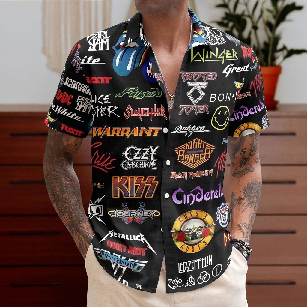 Rock Band Unisex Hawaiian Shirt Retro Music Inspired Aloha Shirt