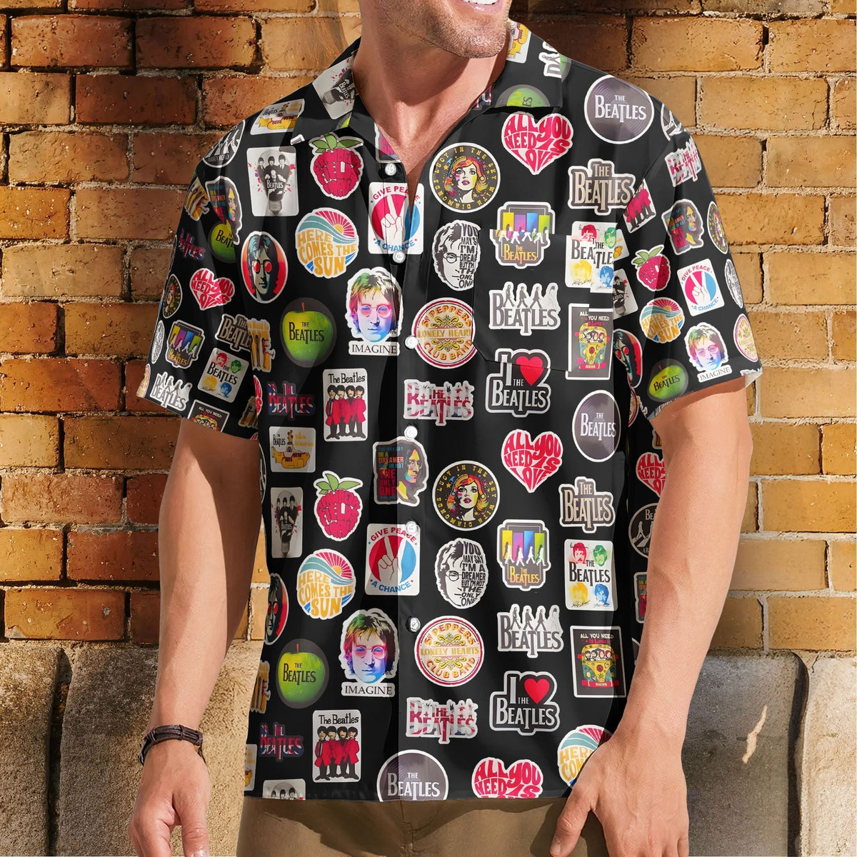 The Beatles Multiple Iconic Logos Hawaiian Shirt Retro Music Inspired Aloha Shirt