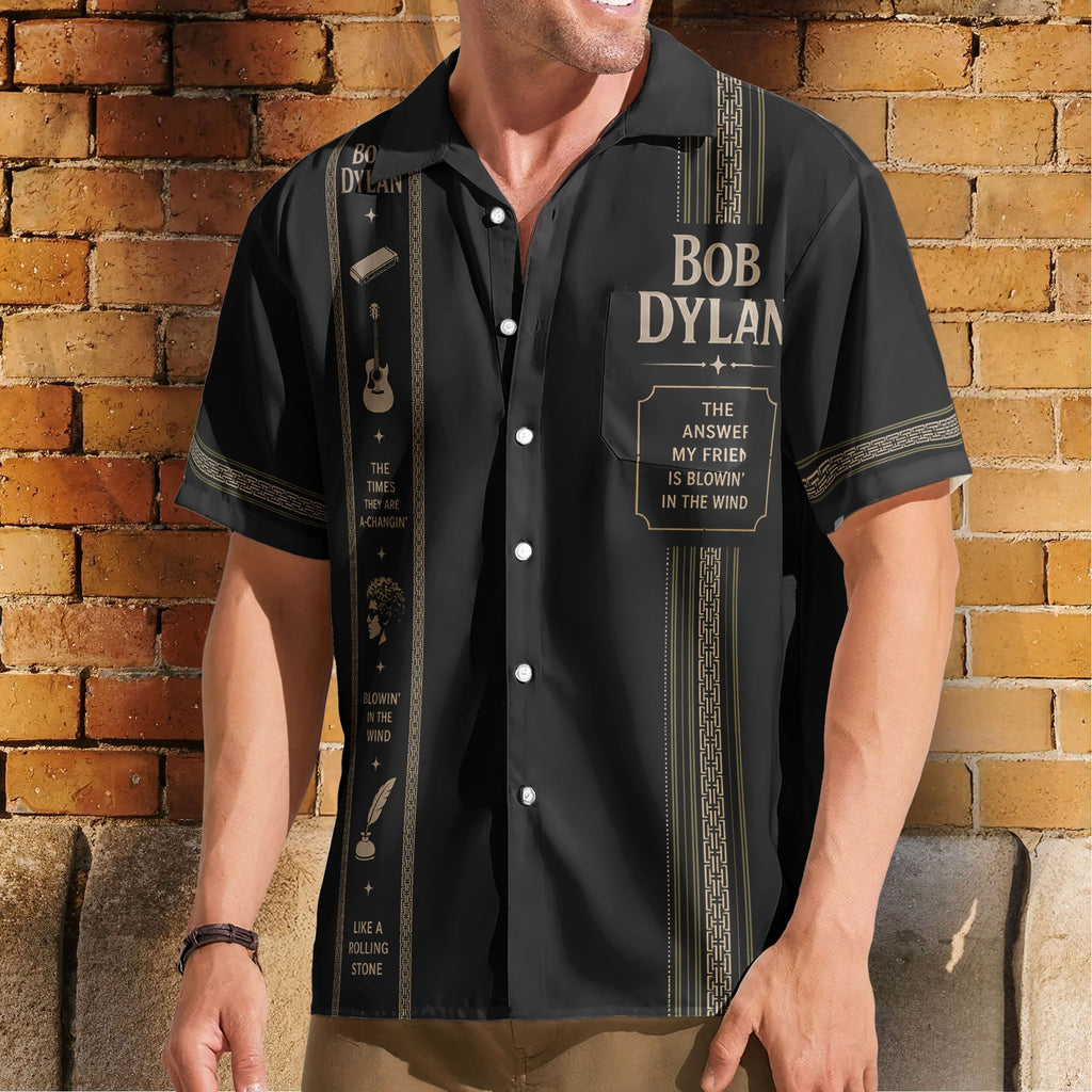 Bob Dylan Luxury Design Hawaiian Shirt Folk Rock Inspired Black Hawaiian Shirt