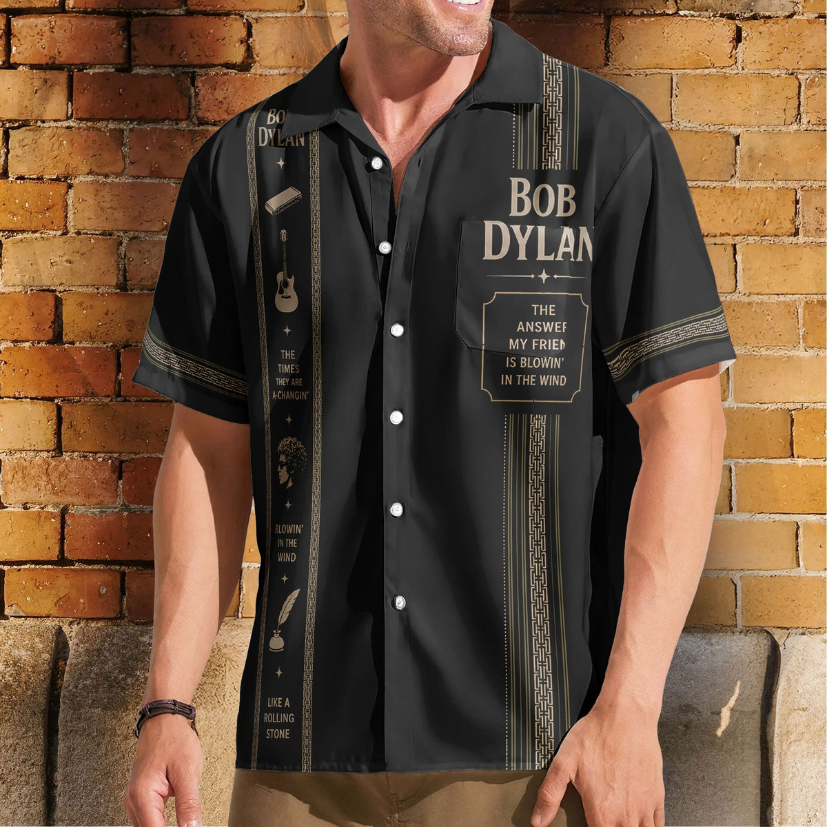 Bob Dylan Luxury Design Hawaiian Shirt Folk Rock Inspired Black Hawaiian Shirt