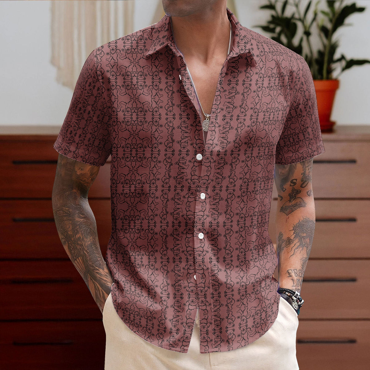 Grateful Dead Accent Hawaiian Shirt Dancing Bears All-Over Print Button-Up