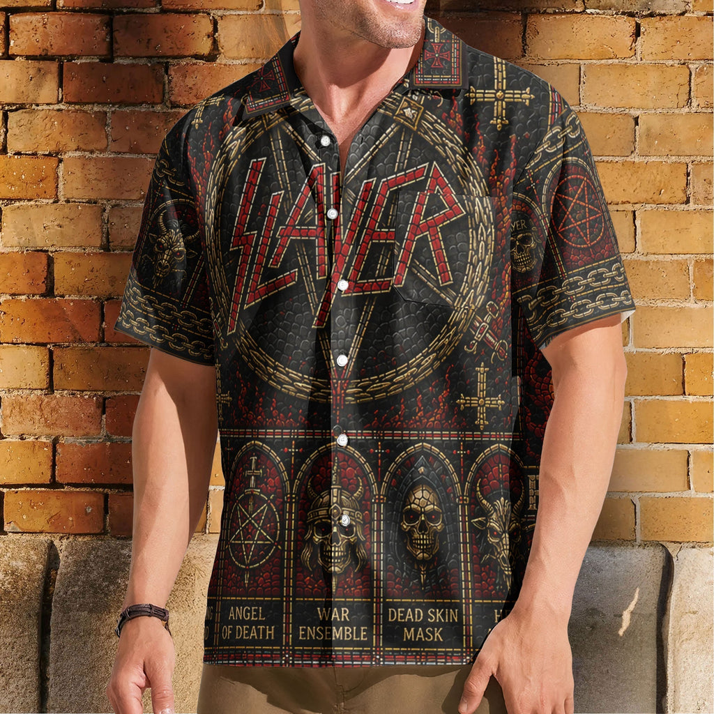 Slayer Stained Glass Hawaiian Shirt - Unisex Retro Heavy Metal Concert Tour Merch