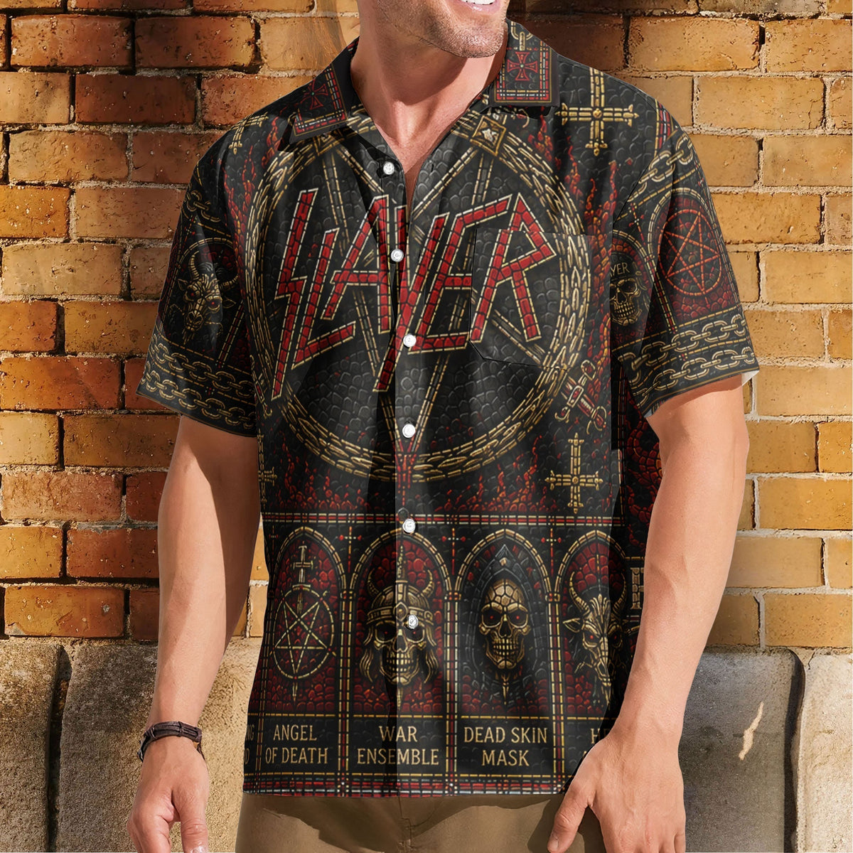 Slayer Stained Glass Hawaiian Shirt - Unisex Retro Heavy Metal Concert Tour Merch