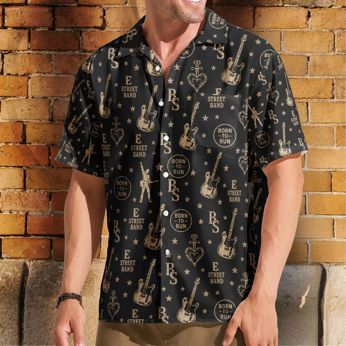 Bruce Springsteen And E Street Band Logo Graphic All-Over Print Hawaiian Shirt Retro Music Album Art Inspired Shirt