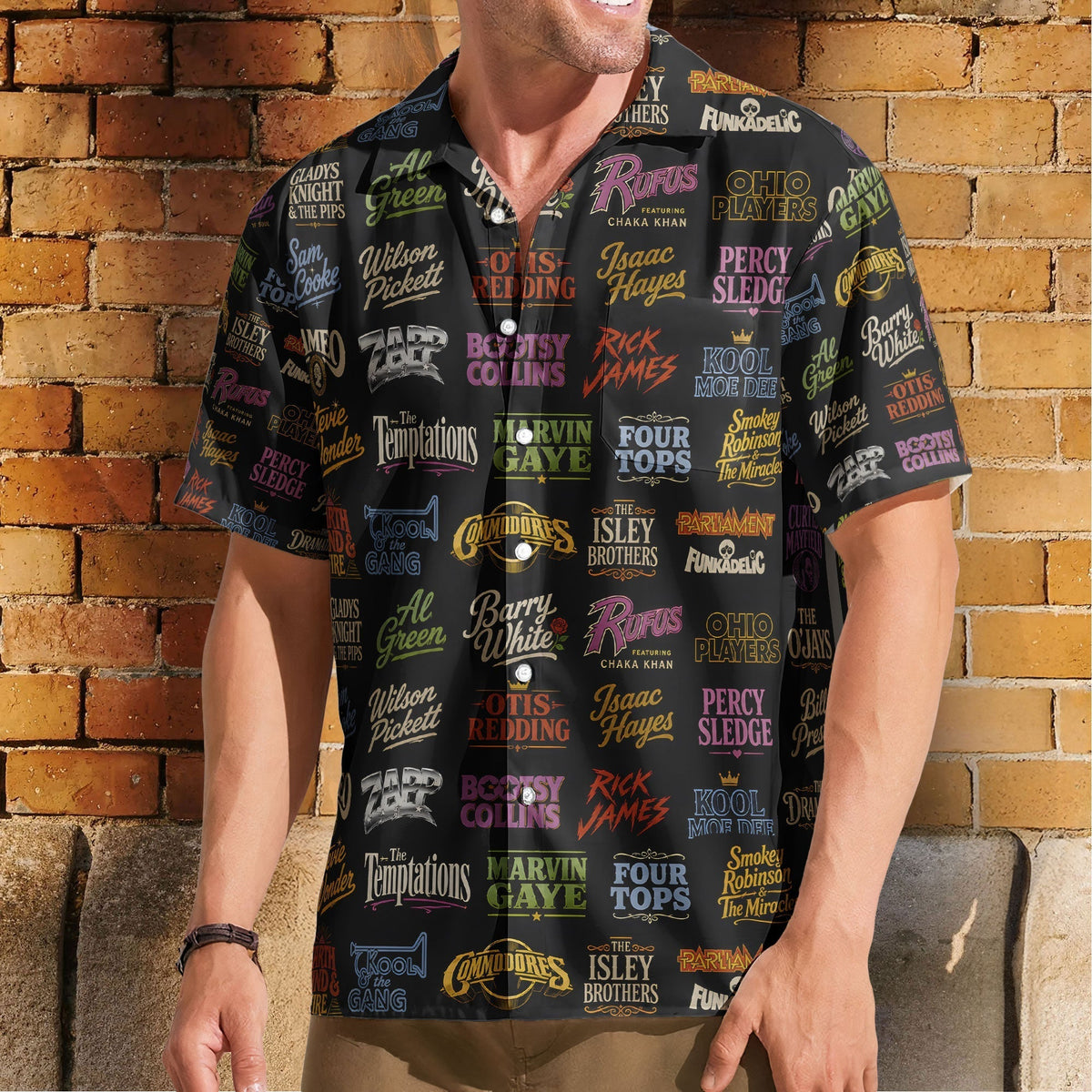 Soul And Funk Logos Hawaiian Shirt - Unisex Retro Motown Concert Black Summer Button Up