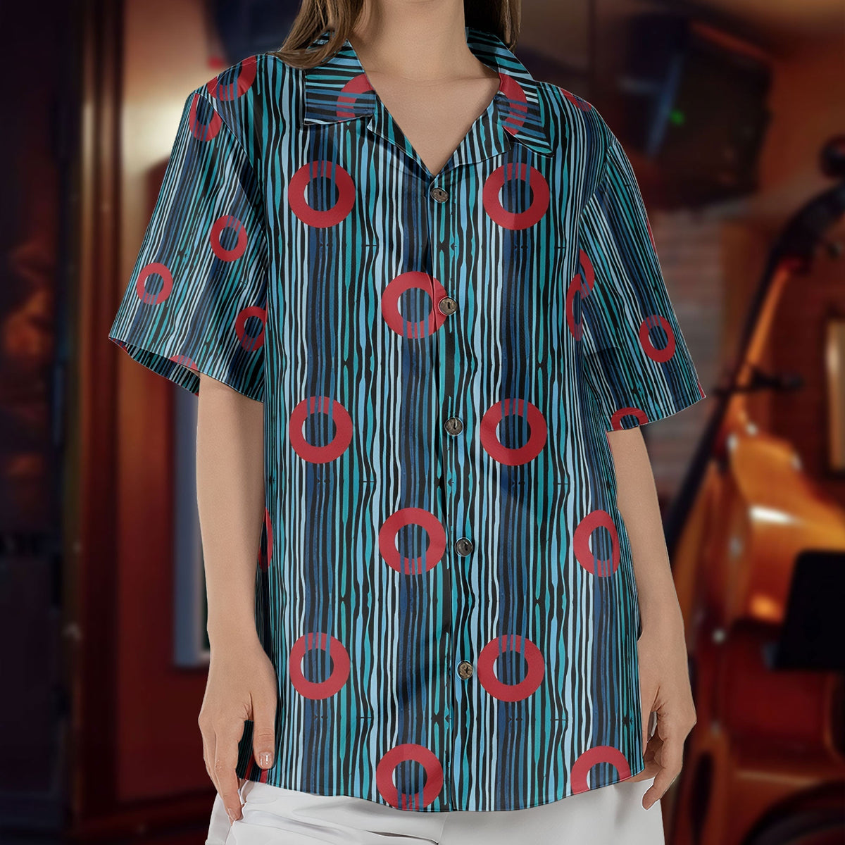 Phish Red Circle Donut Wave Inspried Unisex Hawaiian Shirt Retro Music Button-Up Shirt