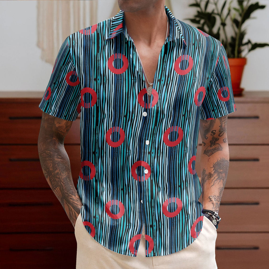 Phish Red Circle Donut Wave Inspried Unisex Hawaiian Shirt Retro Music Button-Up Shirt