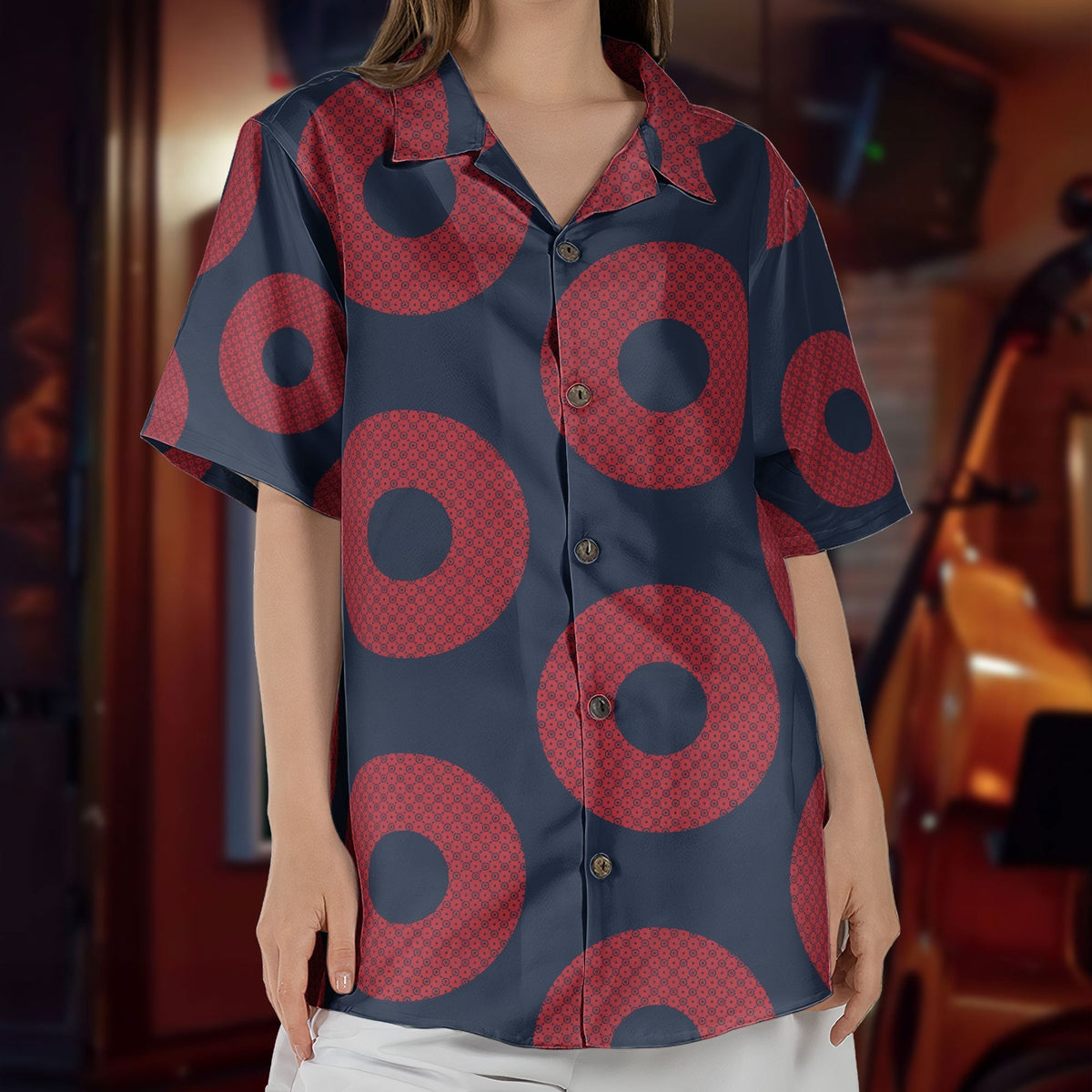 Large Red Phish Fishman Donut Inspried Unisex Hawaiian Shirt Retro Music Button-Up Shirt