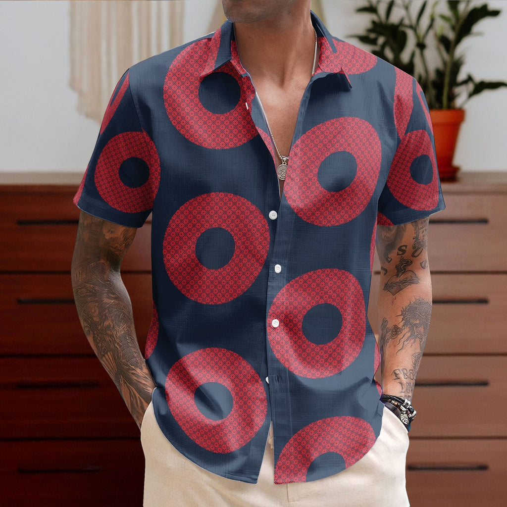 Large Red Phish Fishman Donut Inspried Unisex Hawaiian Shirt Retro Music Button-Up Shirt