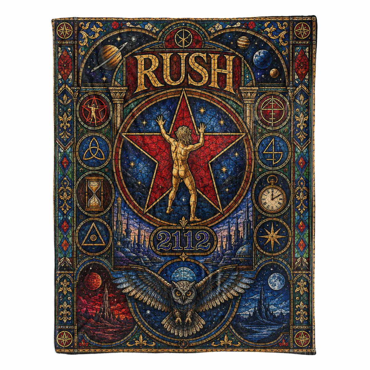 Rush Band Sherpa Blanket Starman 2112 Stained Glass Blanket