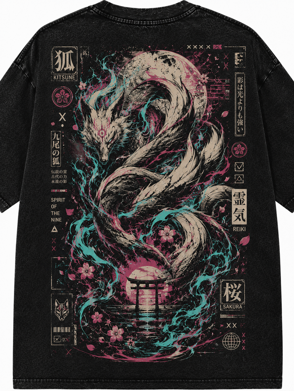 Nine Tailed Fox Sakura Cyberpunk Streetwear Vintage Tee