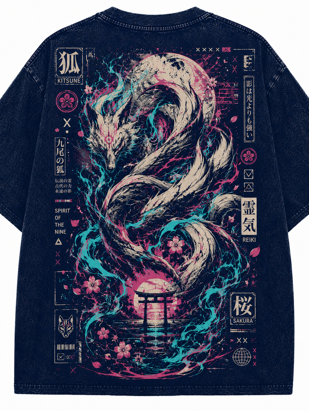 Nine Tailed Fox Sakura Cyberpunk Streetwear Vintage Tee