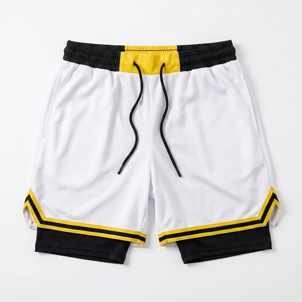 White Black Yellow 2-in-1 Performance  Shorts