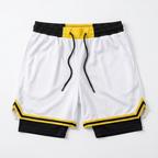 White Black Yellow 2-in-1 Performance  Shorts