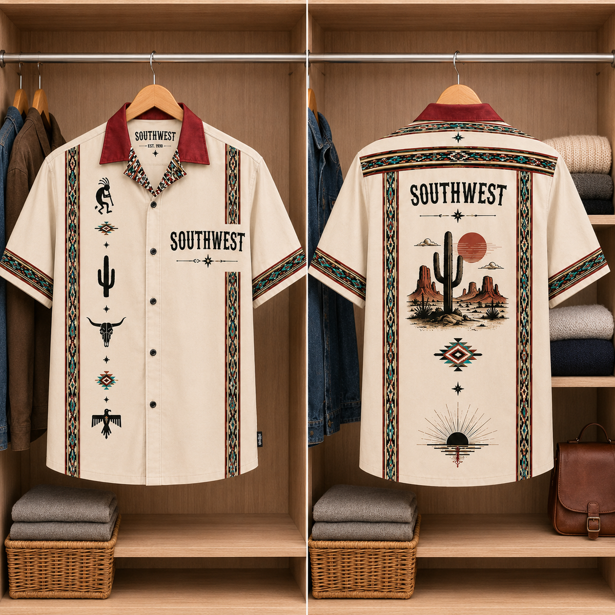 Southwestern Landscape Hawaiian Shirt Mexican Inspired Hawaiian Shirt White Version