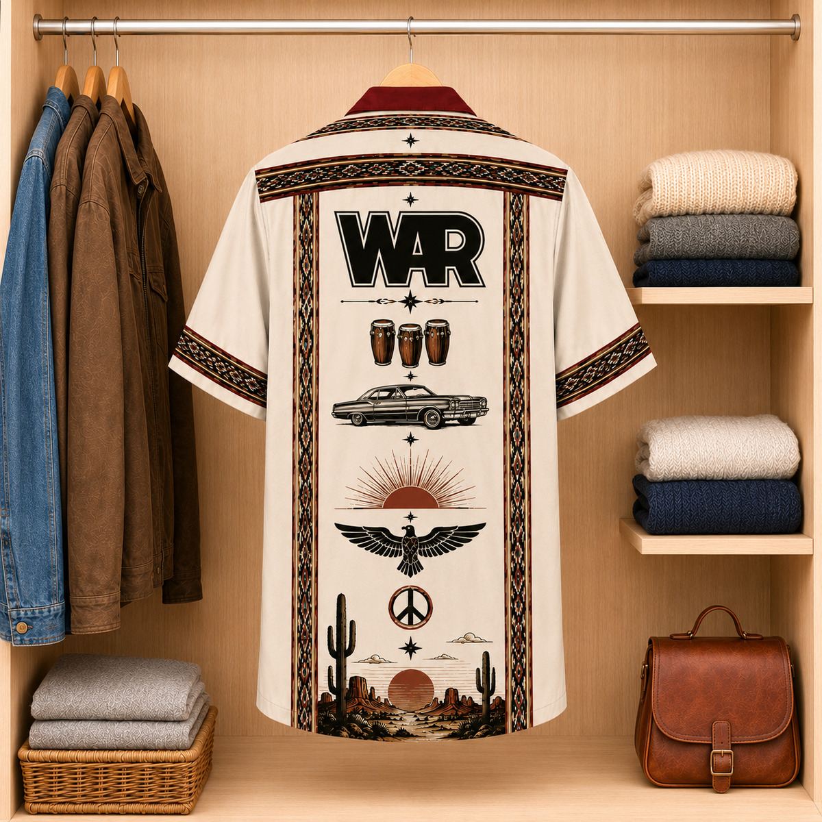 WAR Luxury Design Hawaiian Shirt Mexican Inspired Hawaiian Shirt White Version
