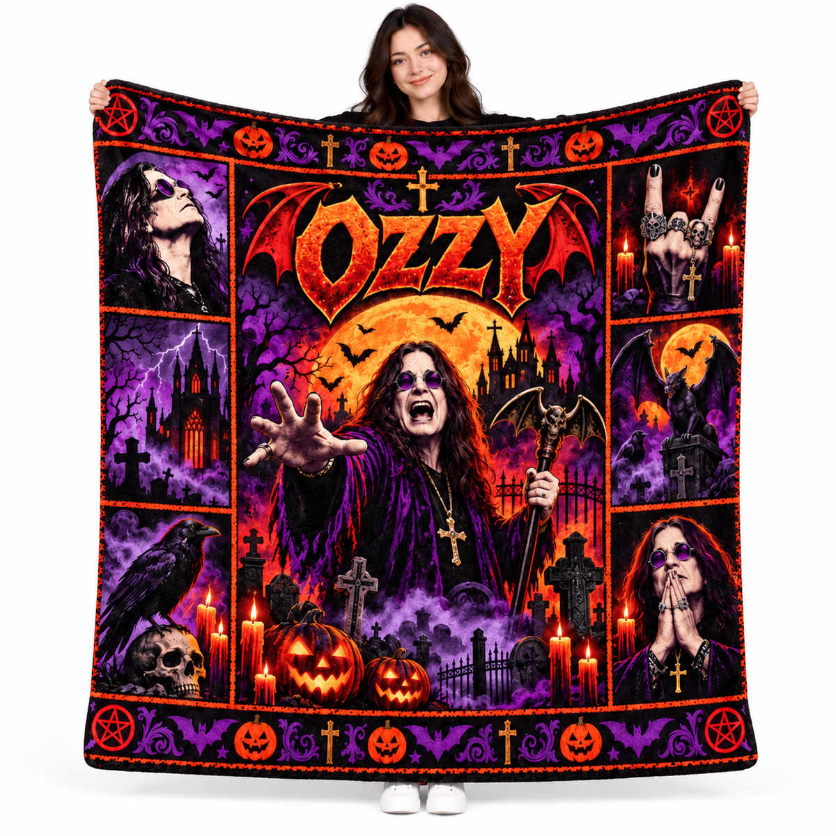 AC/DC Guitar Lightning Fleece Blanket For High Voltage Halloween Rock Nights NDN 1