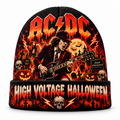 AC/DC Lightning Guitar Graphic Print Knit Beanie for High Voltage Halloween Nights NDN 1