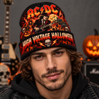 AC/DC Lightning Guitar Graphic Print Knit Beanie for High Voltage Halloween Nights NDN 3