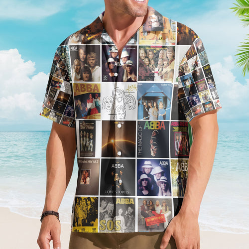 ABBA Hawaiian Shirt Iconic Album Collage Vintage Music Style