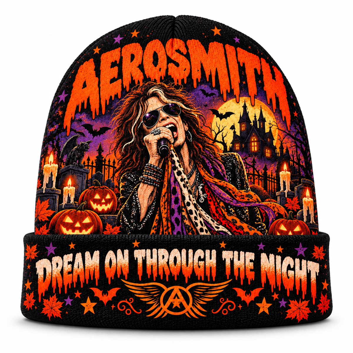 Aerosmith Castle Mic Graphic Print Knit Beanie for Dream On Halloween Horror Nights NDN 1