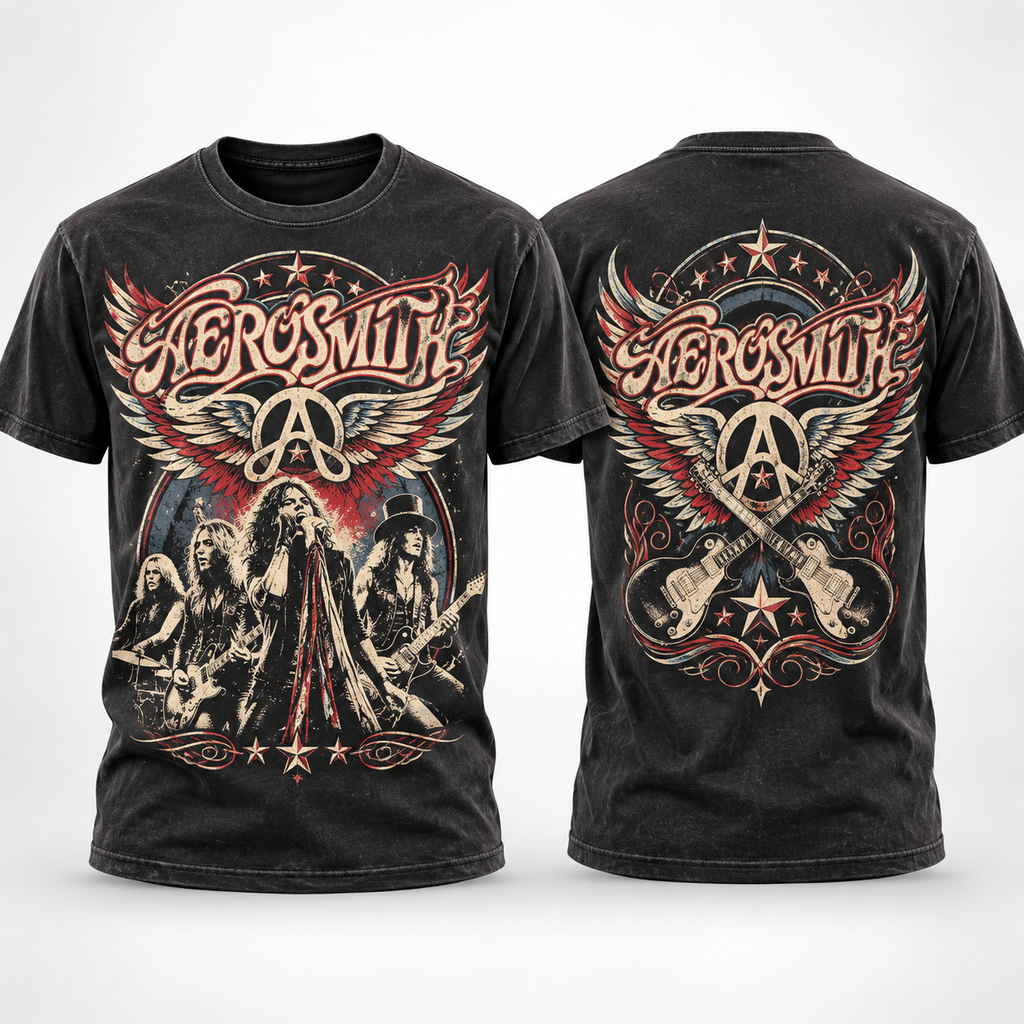 Aerosmith Winged Guitar Emblem 3D Shirt for Rock Fans Chasing Arena Lights Across America NY 1