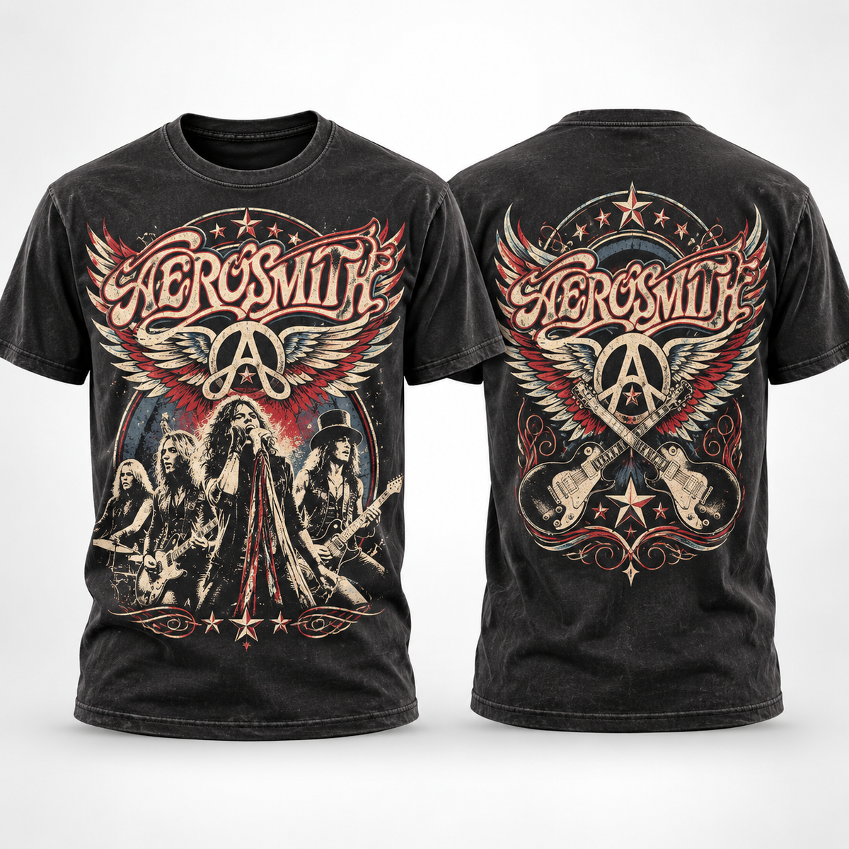 Aerosmith Winged Guitar Emblem 3D Shirt for Rock Fans Chasing Arena Lights Across America NY 1