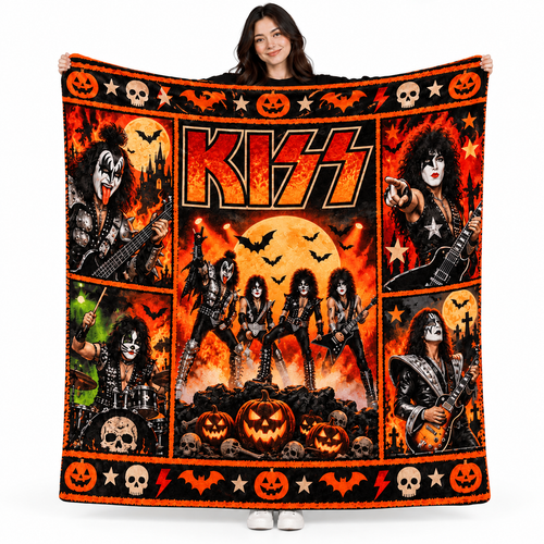 Alice Cooper Red Orange Top Hat Skull Fleece Blanket For Shock Rock Halloween Nights NDN 1