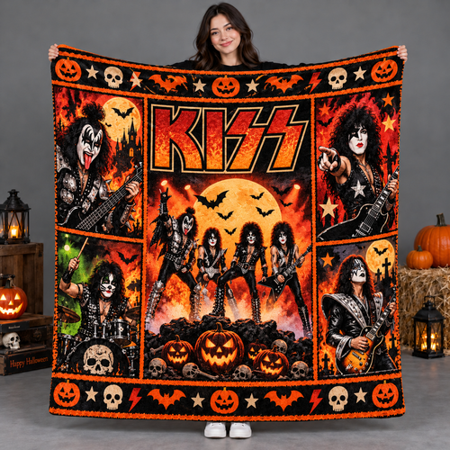 Alice Cooper Red Orange Top Hat Skull Fleece Blanket For Shock Rock Halloween Nights NDN 2