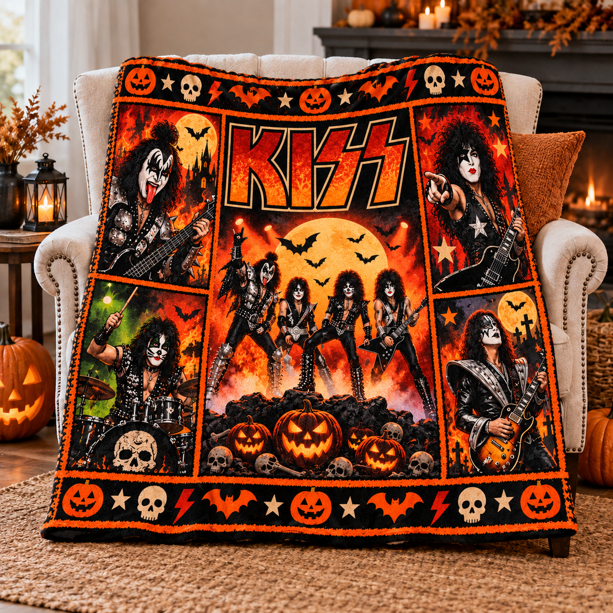 Alice Cooper Red Orange Top Hat Skull Fleece Blanket For Shock Rock Halloween Nights NDN 3