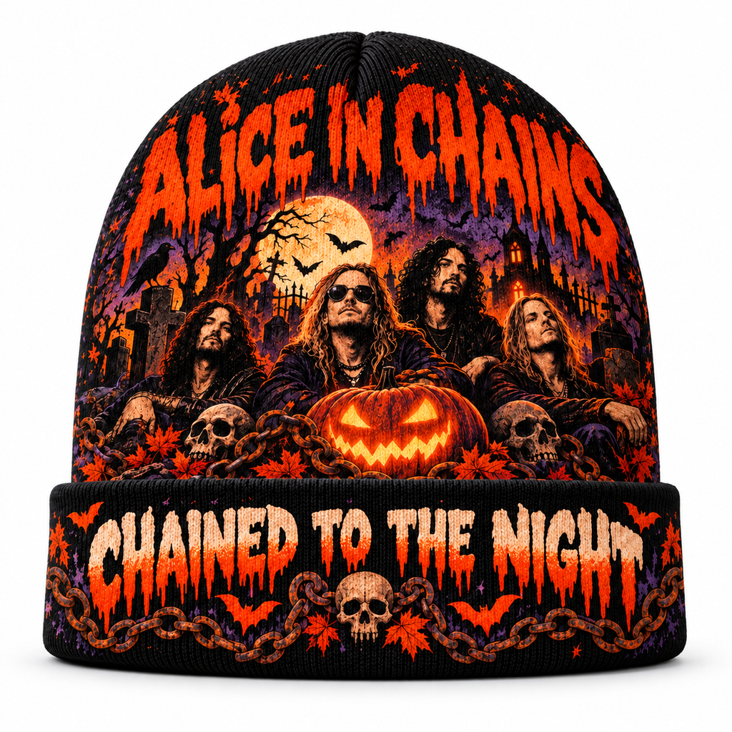Alice In Chains Pumpkin Graphic Print Knit Beanie for Chained Halloween Nights NDN 1