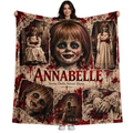 Annabelle Doll Portrait And Crimson Collage Fleece Blanket For Haunted Doll Horror Fans NDN 1