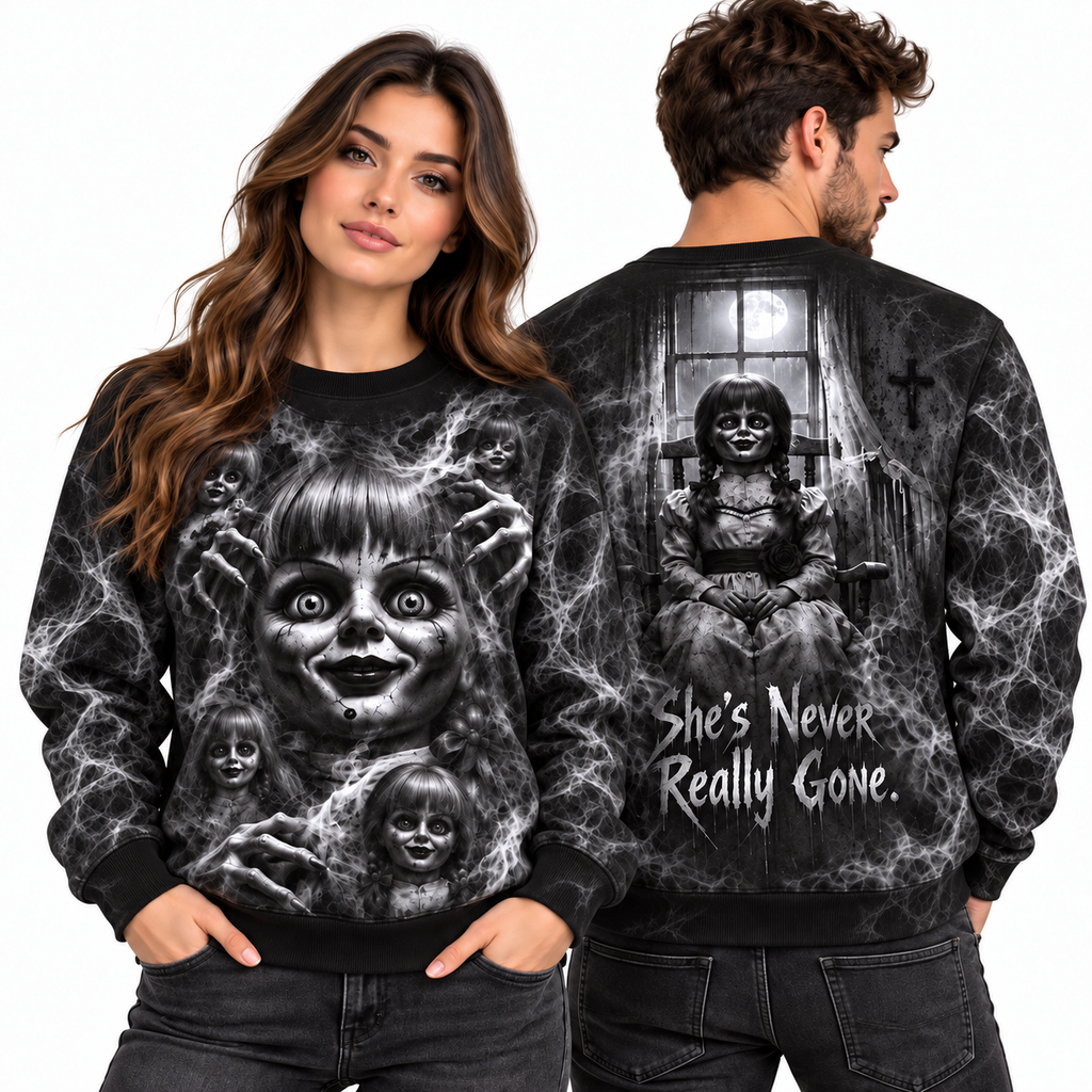 Annabelle Doll Window Cage She's Never Really Gone Sweater for Doll Horror Fans NDN 2