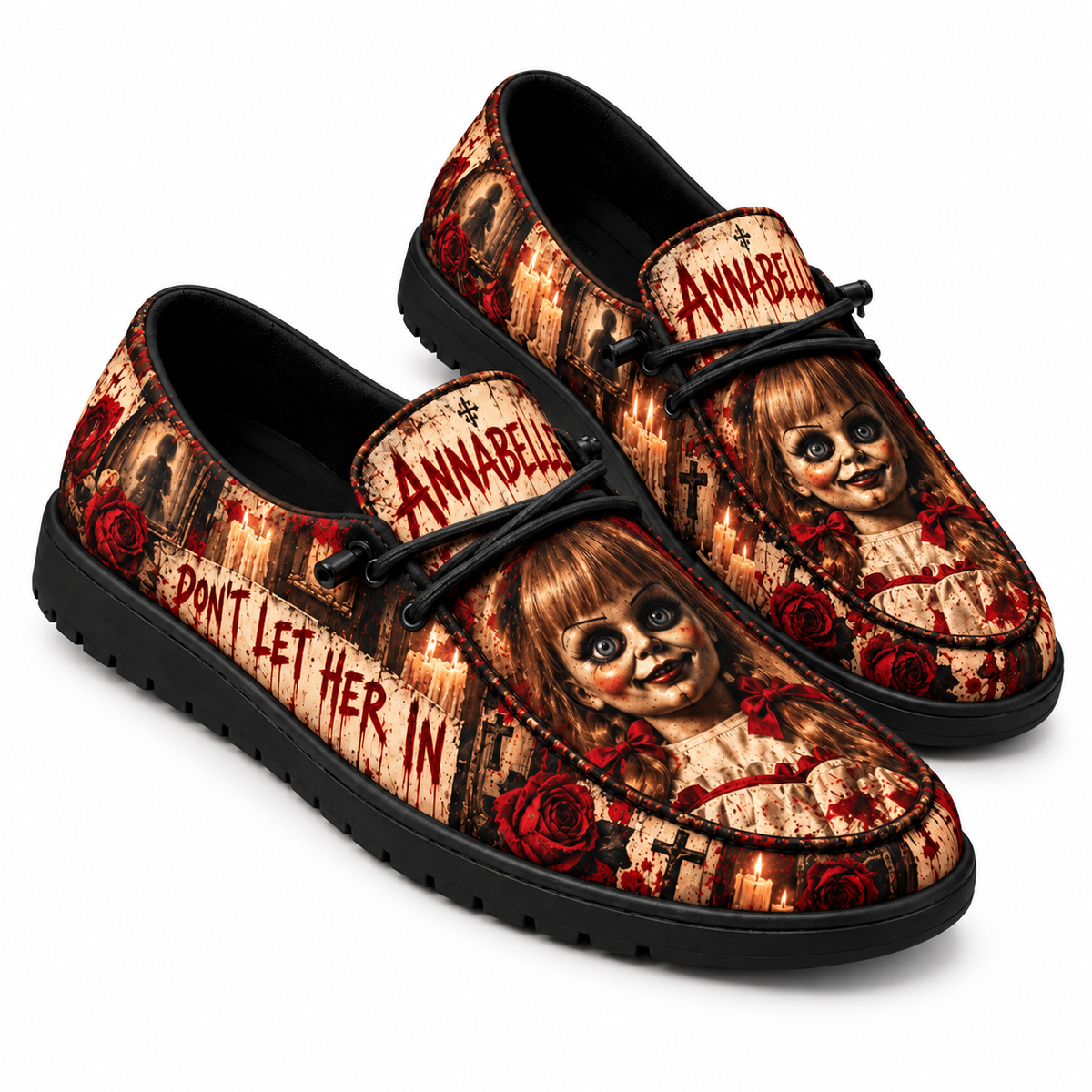 Annabelle Haunted Doll Red Rose Loafer Shoes For Fans Of Chilling Horror Movie Nights NDN 1
