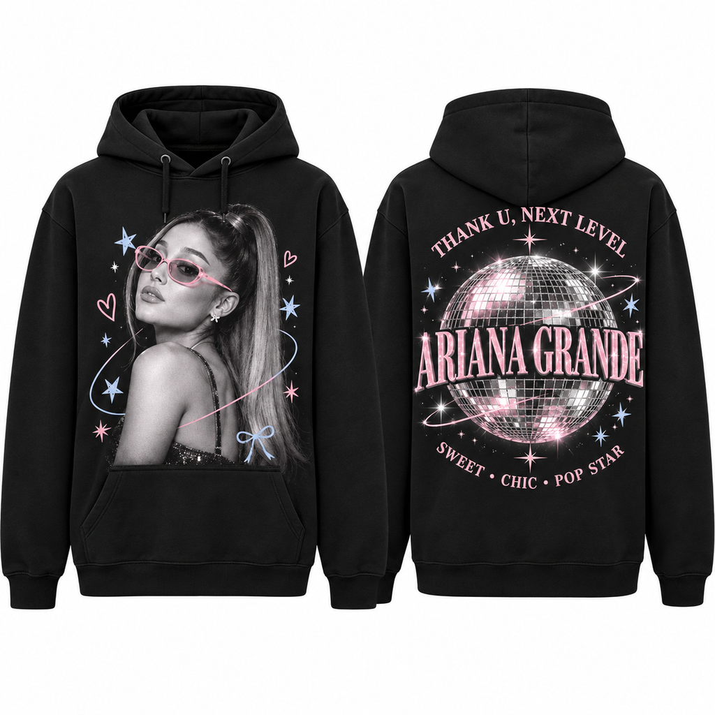 Ariana Grande Thank U Next Level Disco Pop Star Portrait Hoodie for Pop Disco Fans NDN 1
