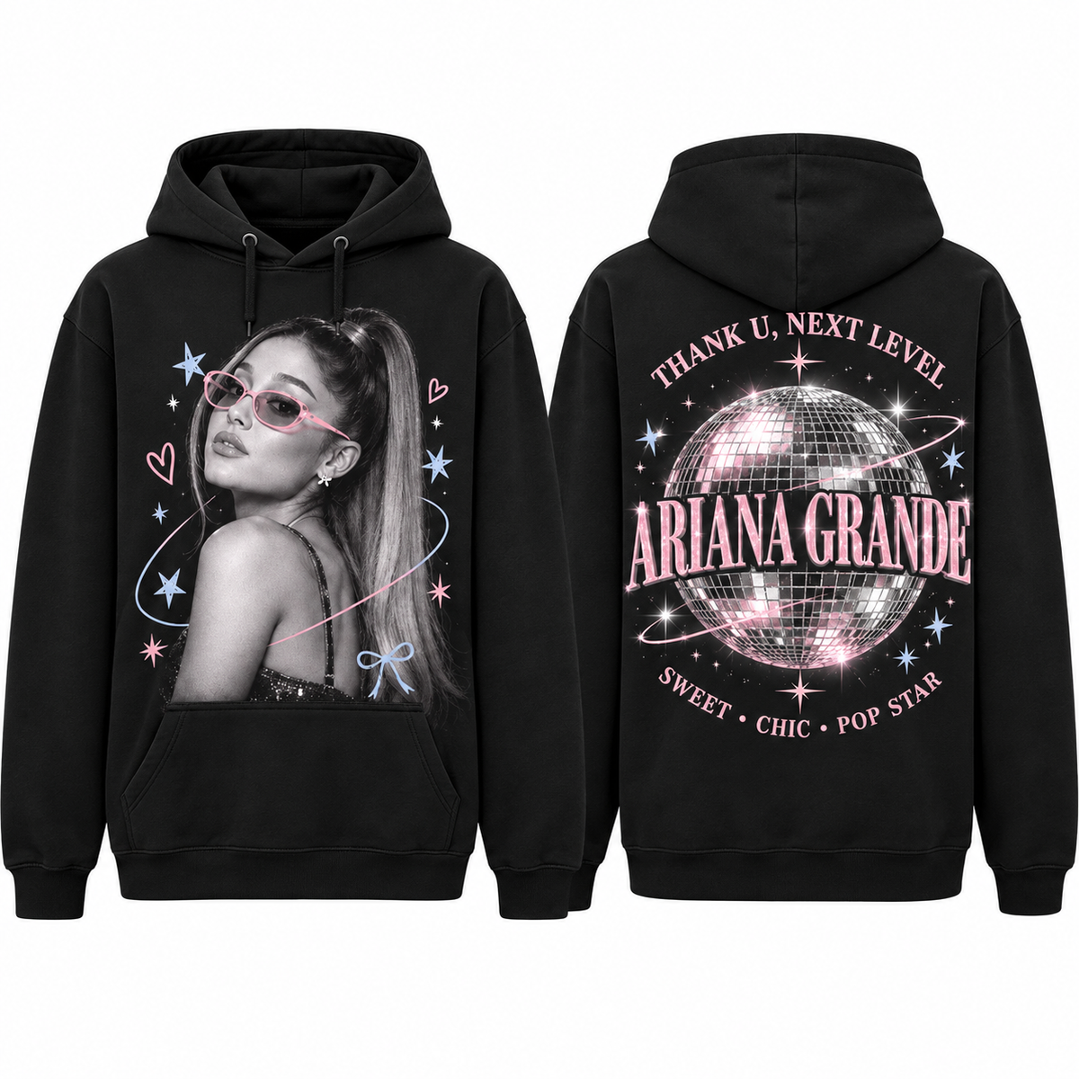 Ariana Grande Thank U Next Level Disco Pop Star Portrait Hoodie for Pop Disco Fans NDN 1