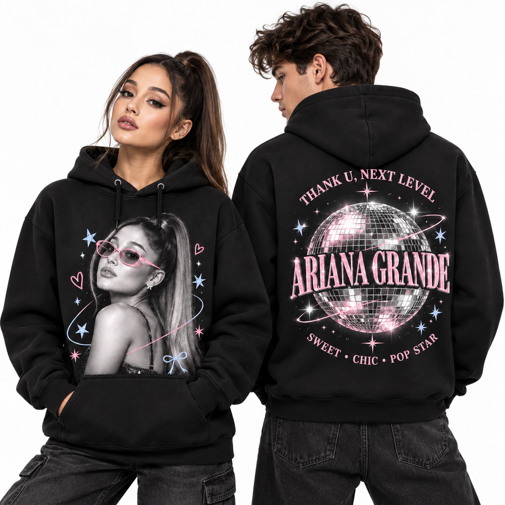 Ariana Grande Thank U Next Level Disco Pop Star Portrait Hoodie for Pop Disco Fans NDN 2