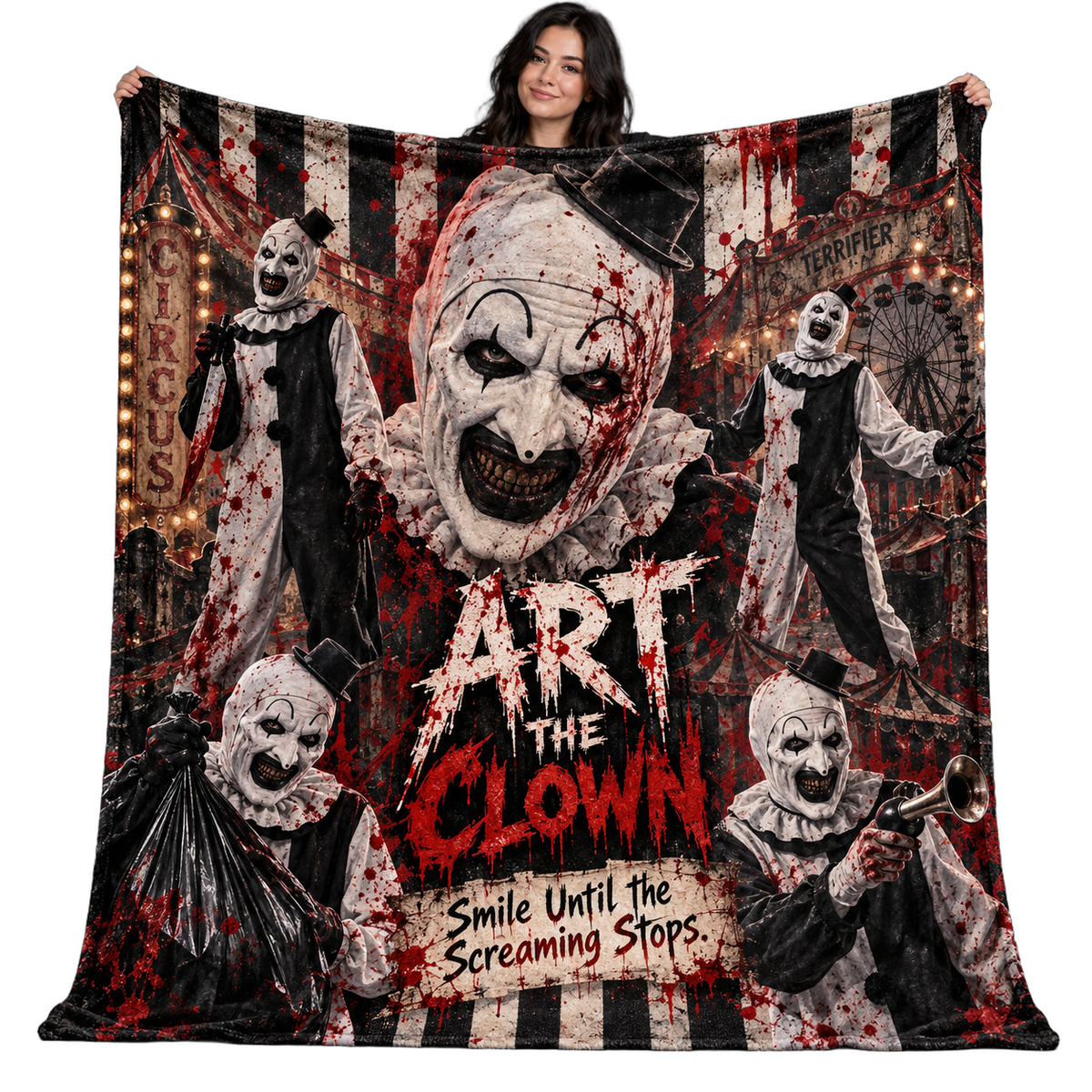Art The Clown Portrait And Circus Stripes Fleece Blanket For Sinister Late Night Cinema NDN 1