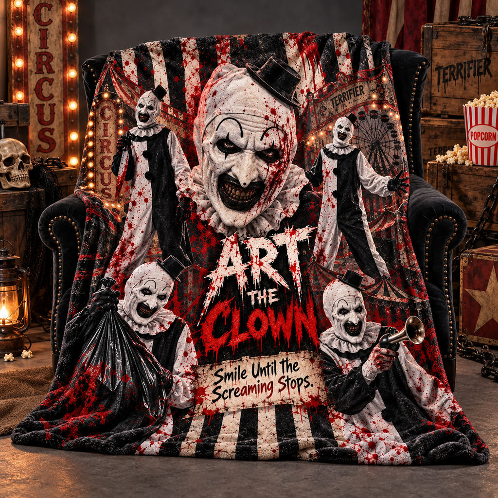 Art The Clown Portrait And Circus Stripes Fleece Blanket For Sinister Late Night Cinema NDN 2