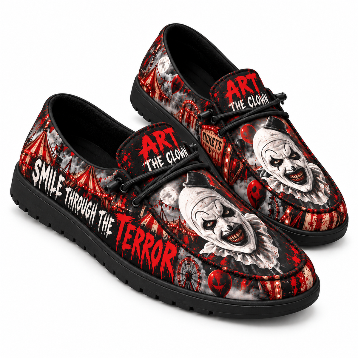 Art The Clown Red Balloon Loafer Shoes For Horror Fans Drawn To Carnival Nightmares NDN 1