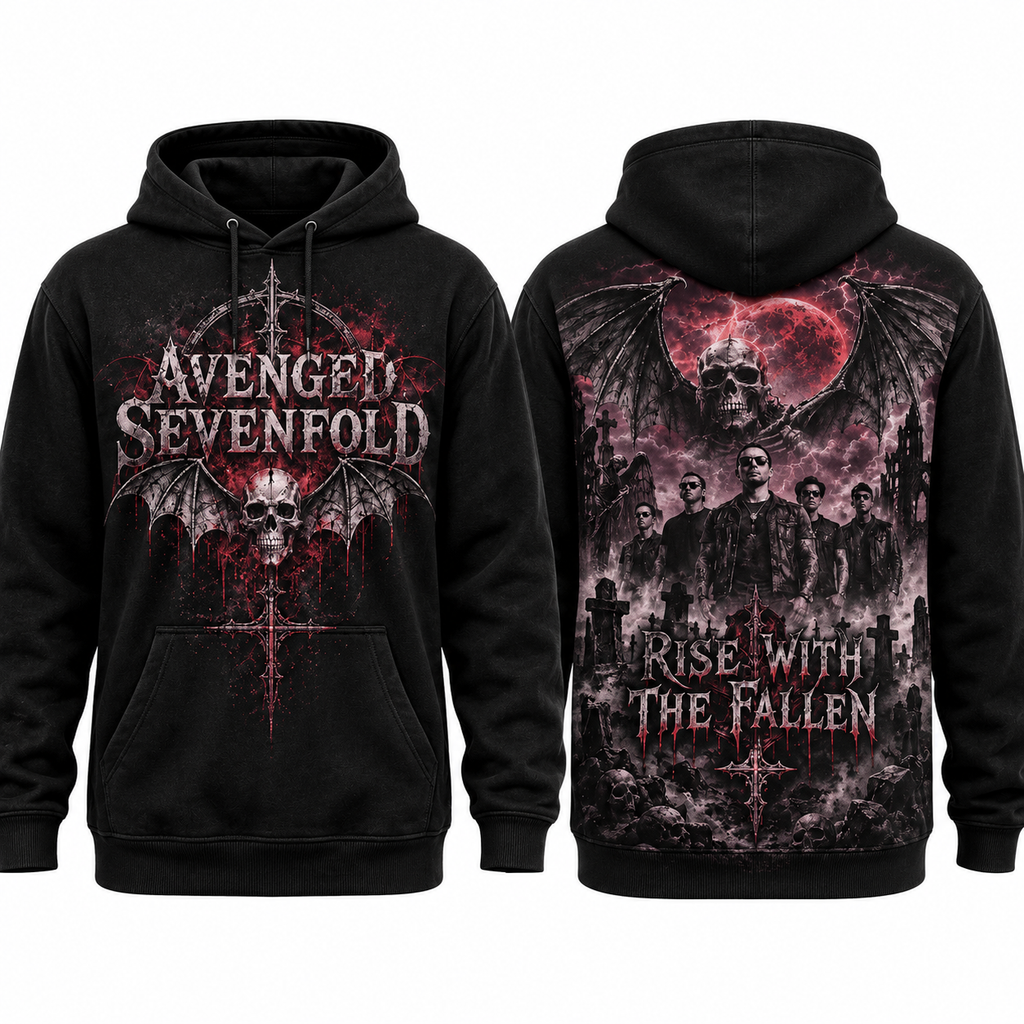 Avenged Sevenfold Deathbat Cross Rise With The Fallen Winged Skeleton Hoodie NDN 1