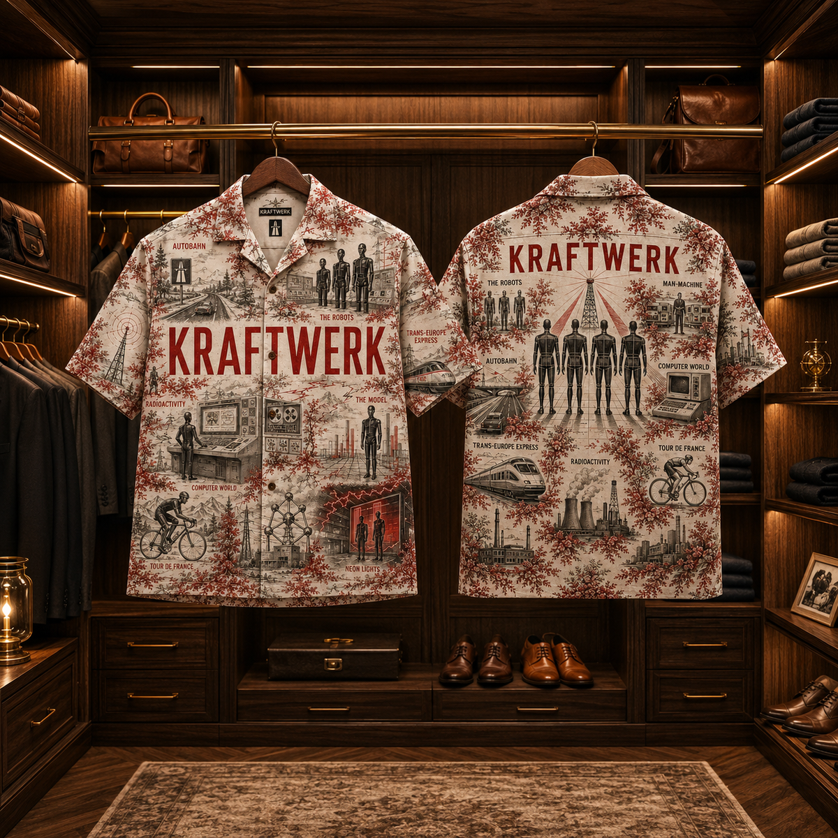 Kraftwerk Hawaiian Shirt - Retro Electronic Band AOP Button Up Shirt with Autobahn, The Robots and Computer World Art